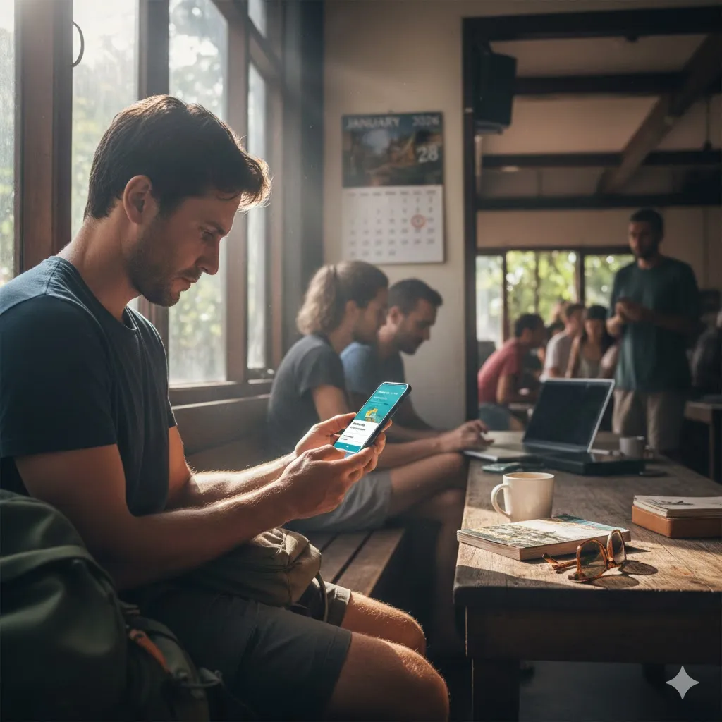 travel try to rent a hostel in the app