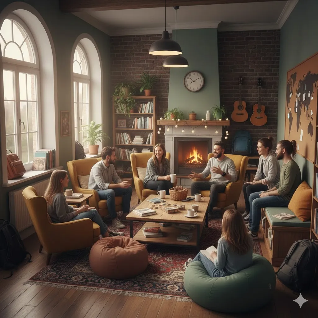 Traveler talking together in the room