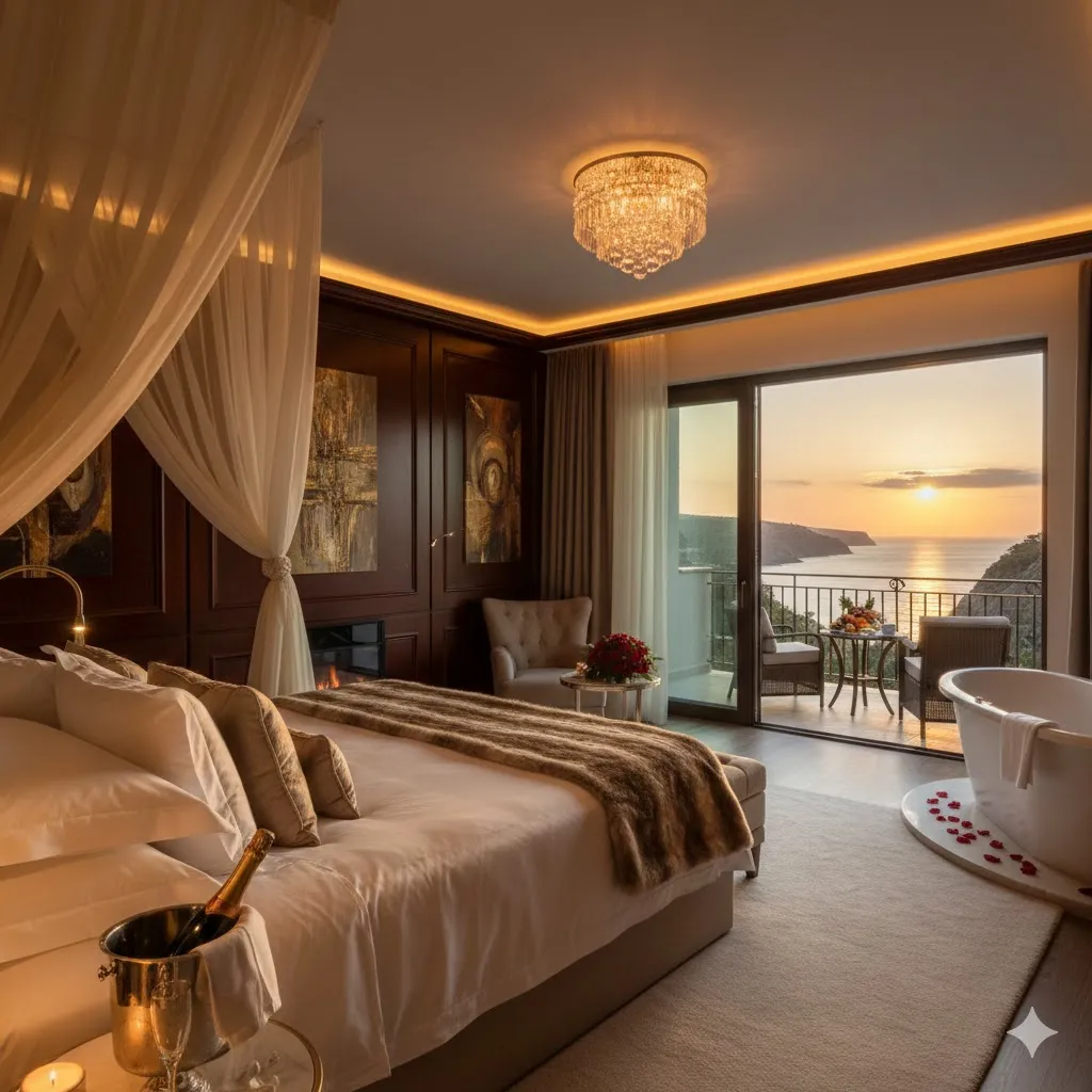 hotel room have a beatiful view sunset